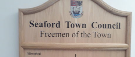 Freeman of the Town Name Board at Seaford Town Council.