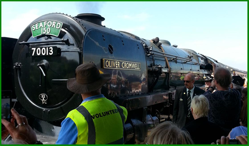 Photo of the Oliver Cromwell steam train coming in to Seaford on the 150th Anniversary of the Seaford rail line.