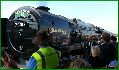 Oliver Cromwell steam train coming in to Seaford on the 150th Anniversary of the Seaford rail line.