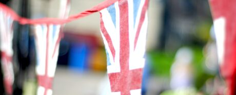 Union Jack Bunting hung to celebrate the Queen's Platinum Jubilee in Seaford