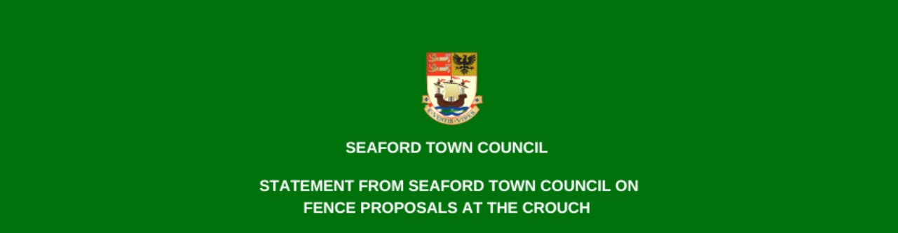 Text Banner with White Font on Green background with Seaford Town Council Logo