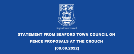 White text on blue background banner statement with Seaford Town Council logo