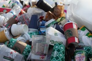 coffee cups and plastic bottles