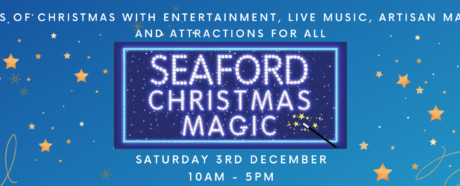 Seaford Christmas Magic Banner advert with Seaford Christmas Magic Logo and Seaford Town Council Logo