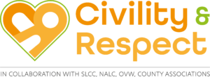 An orange heart logo with the words "Civility and Respect"