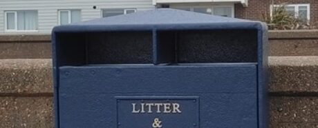 image of new blue seafront bins