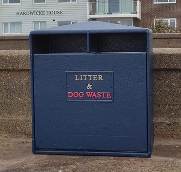 image of new blue seafront bins