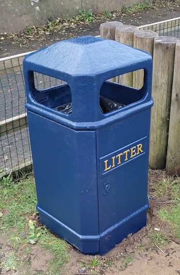 refurbished blue litter bin