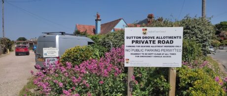 Sutton Drove Allotments with new improved sign recently installed