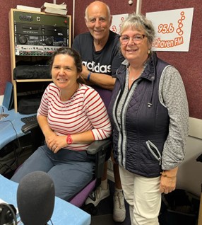 The Mayor of Seaford, Cllr Olivia Honeyman, the Deputy Mayor of Seaford, Cllr Sally Markwell and Len Fisher, presenter at Seahaven FM.