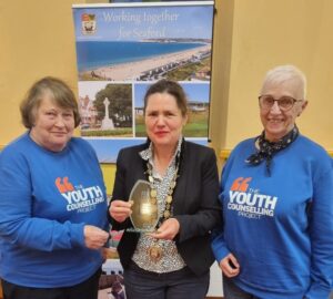 The Mayor of Seaford with Community Charity Champions, Julia Hancock and Michéle Findlay Chair and Secretary of The Youth Counselling Project.