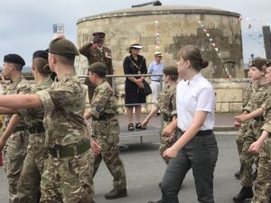 The Mayor of Seaford watching the Cadets marching past at Martello Tower, Seaford.