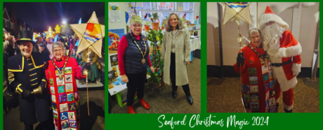 Seaford Christmas Magic, The Mayor of Seaford with the Town Crier, The Mayor of Seaford with Father Christmas and The Mayor of Seaford and the Deputy Mayor.
