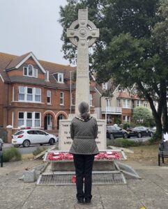 The Mayor of Seaford laying at wreath at the War Memorial in Seaford.