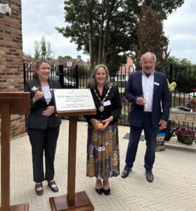 Nancy Walford, General Manager of Port Manor Care Home, The Mayor of Seaford and Peter Calveley, CEO of Barchester Healthcare