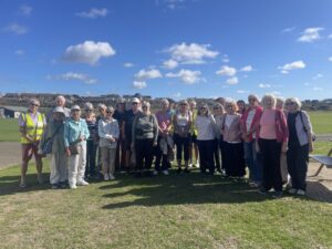The Mayor of Seaford with Seaford Health Walkers standing outside at the Salts Recreation Ground in Seaford.