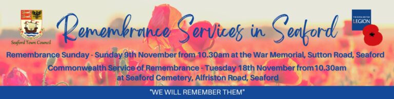 Remembrance Services in Seaford. The town’s Remembrance Day Commemoration Ceremony takes place on Sunday 9th November 2025 at Seaford War Memorial from 10.30am. The Commonwealth Service of Remembrance The Commonwealth Service of Remembrance will take place on Tuesday 18th November at Seaford Cemetery from 10.30am. With red poppies in the background.