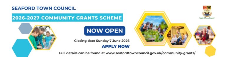 Various community groups, gardening, art class, children volunteering and also elderly people at a social group. 2026/2027 Community Grants Scheme. Now open. Closing date Sunday 7 June 2026. Apply now. Full details can be found at www.seafordtowncouncil.gov.uk/community-grant