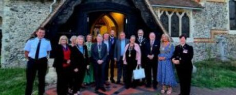 The Mayor of Seaford with other local dignitaries standing outside St Leonard's Church in Seaford.